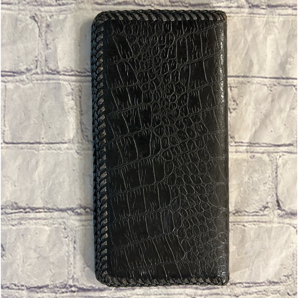 VINTAGE FAUX ALLIGATOR LIKE SKIN PRINT MENS BLACK WALLET